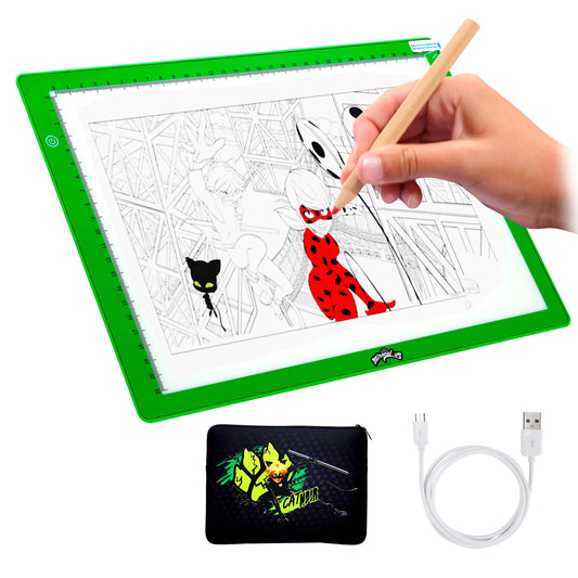 Ladybug A4 Portable Cat Noir Led Light Pad and Neoprene Case, Drawing Kit with Light Box, USB Charger and Coloring Pages to Traced, Wyncor